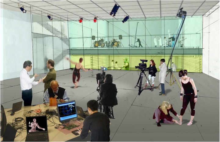  : While working in a production area, students can view activities in adjacent spaces through a sheer glass wall.
